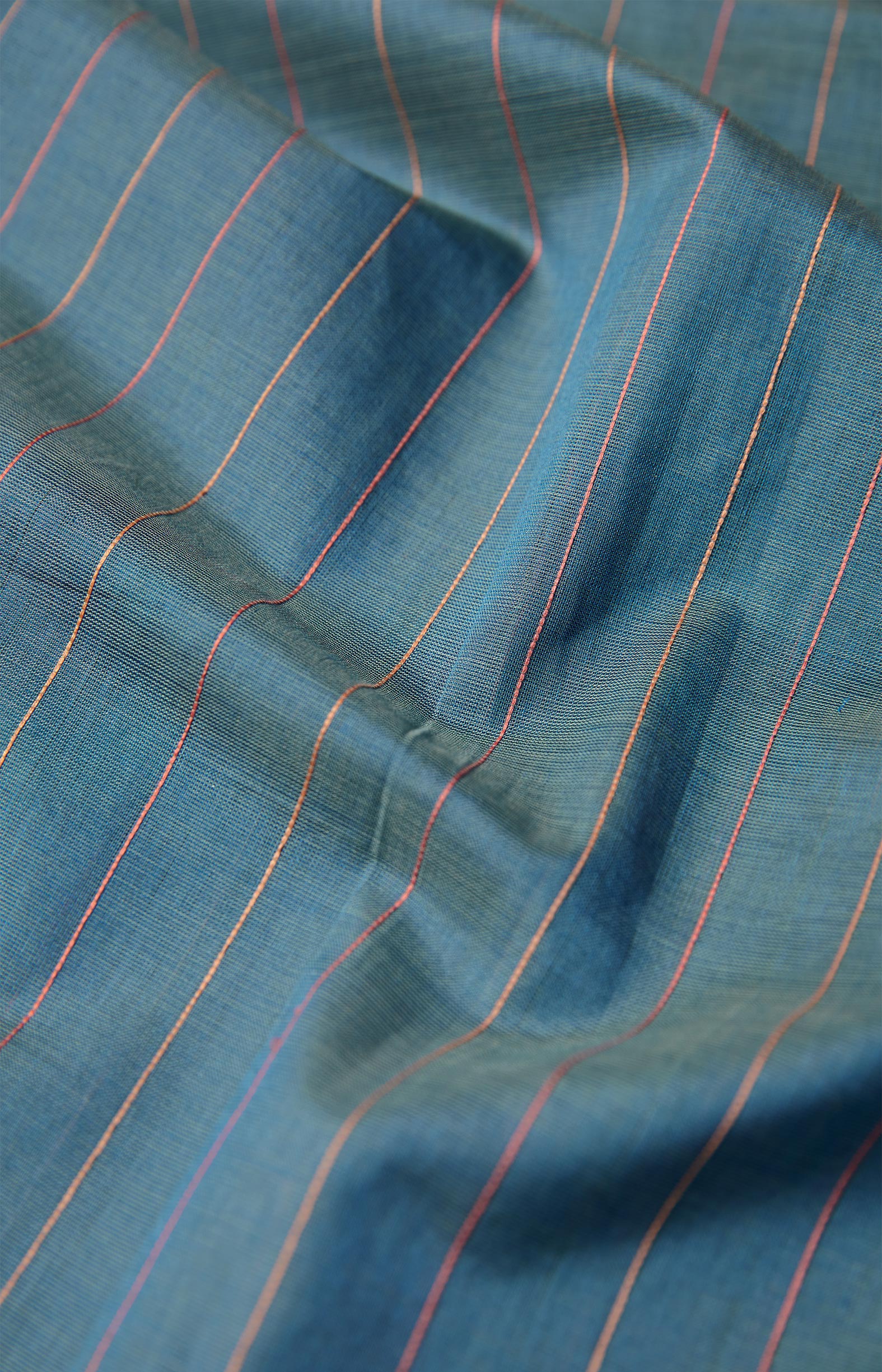 Greyish Blue, Handwoven Organic Cotton, Plain Weave , Jacquard, Work Wear, Striped Saree
